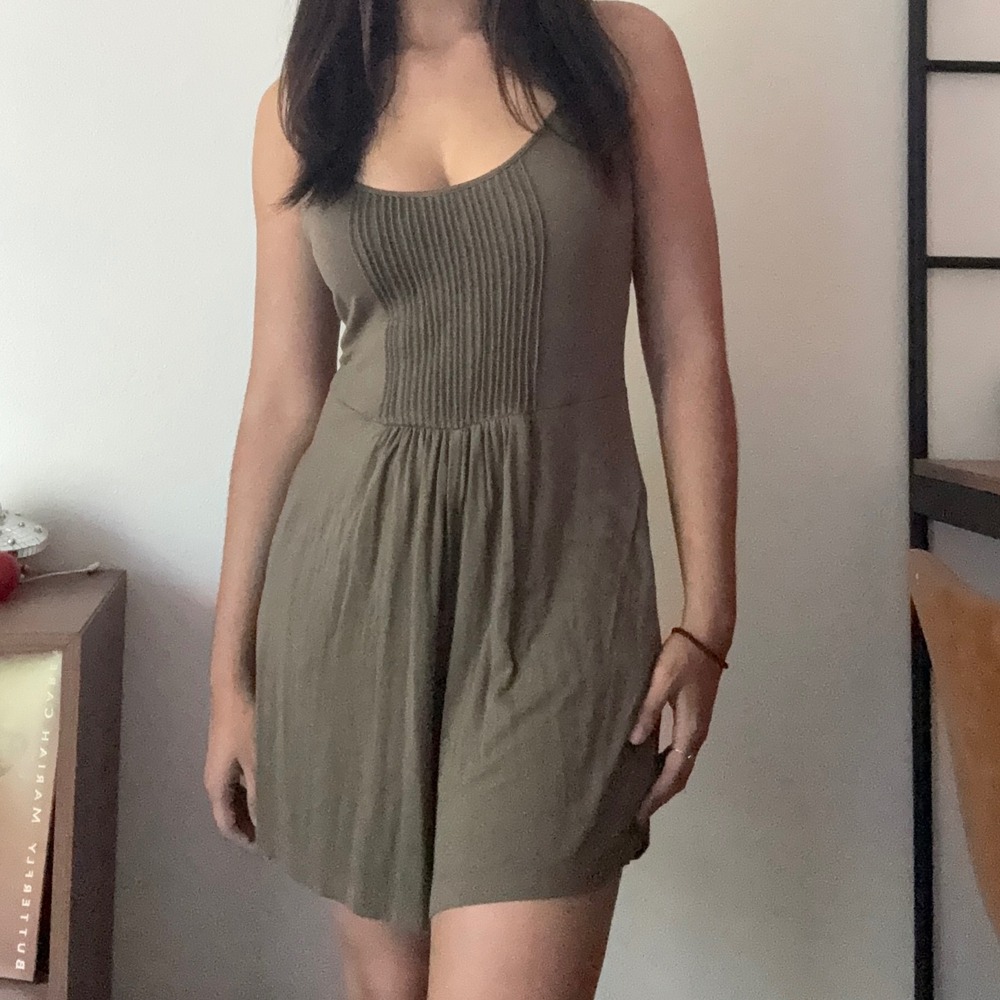 Calvin Klein Olive Green Pleated Bodice Romper with Pockets Size 10